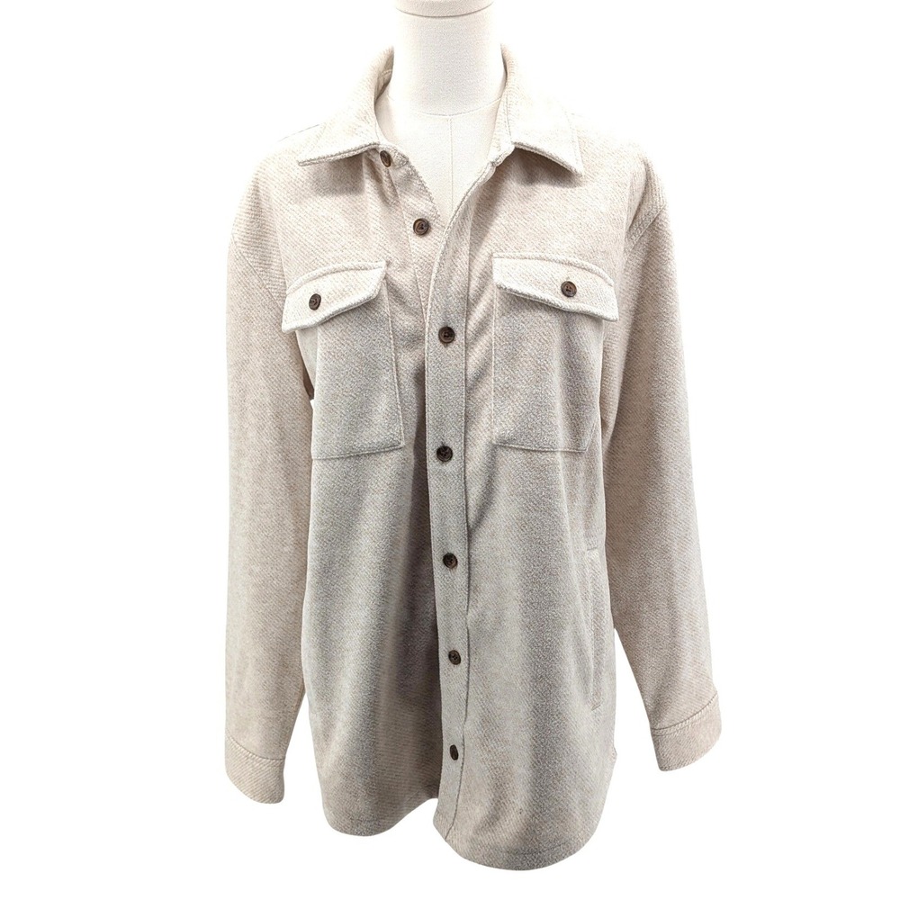Express Shacket Button Front Oversized Shirt Jacket Beige Soft Knit Medium - Picture 1 of 8